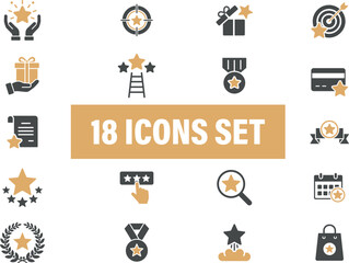Star Rating and Achievement Icons Set. modern flat icons with gold star elements