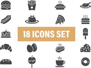 Collection of Delicious Food and Drink Icons. Food icons set for restaurant and menu design. 
including various dishes, culinary, cuisine, meal and desserts