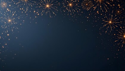 Top-down minimalist festive composition with soft diffused lighting shimmering firework streaks muted beige palette serene elegant new year celebration layout