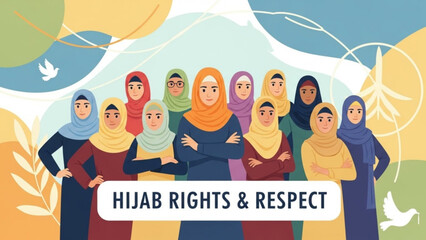 Diverse group of women wearing hijabs symbolizing unity and empowerment for concepts of feminism human rights and cultural diversity