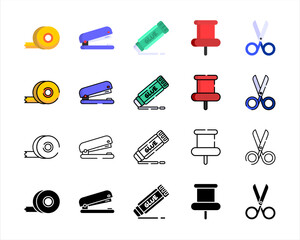 Essential Desk Utility Stationery Icons Collection