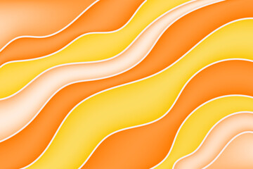Fototapeta premium Aesthetic yellow, orange 3D waves texture background. Abstract wavy backdrop. Groovy anime stripes pattern with gradient texture. Elegant curvy liquid shapes.