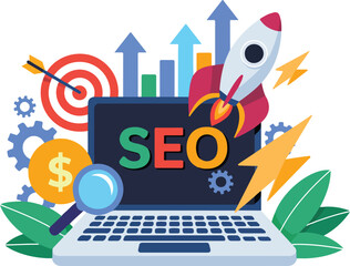 Modern Search Engine Optimization  Concept Flat Vector Illustration -Digital Marketing Strategy and Business Growth Analysis Graphic