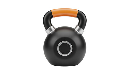 3D Kettlebell with orange handle and silver accents on transparent background