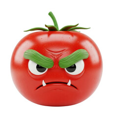 3d cartoon angry tomato transparent background cutout png