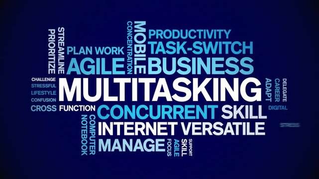 Multitasking animated word cloud-text design animation tag kinetic typography seamless loop.
