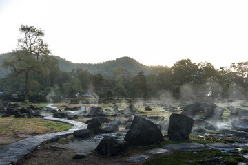 On-sen of Thailand,Fang Hot Spring at National Park in Chiang Mai,Thailand.