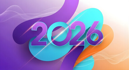 Abstract 2026 New Year Greeting with 3D Numbers on Vibrant Colorful Fluid Shapes Background
