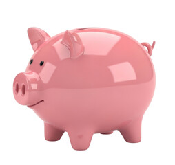 Fototapeta premium 3d cartoon pink piggy bank transparent background cutout png