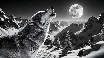 wolf howls at the full moon