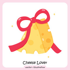 Coquette Aesthetic Cheese Clipart, Cute Food Illustration with Pink Bow, Kawaii Swiss Cheese Wedge with Pink Ribbon Bow Illustration