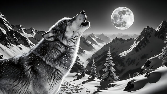 wolf howls at the full moon