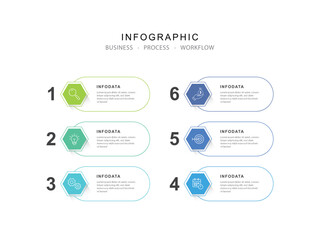 6 steps infographic template with 6 options. can be used for business report, data visualization and presentation. 
