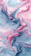 An abstract Swirling blend of pink and blue acrylic paints creating a fluid marbled effect.