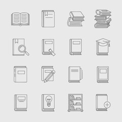 Collection of Book Icons in Outline Style.