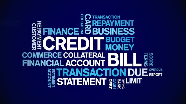 Credit Bill animated word cloud-text design animation tag kinetic typography seamless loop.
