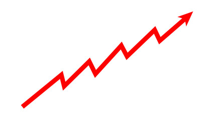 Red line arrow graph chart moving up concept of stock market business growth, financial profit, economic growth. Red arrow indicates business risk, increasing debt and inflation. Vector illustration.