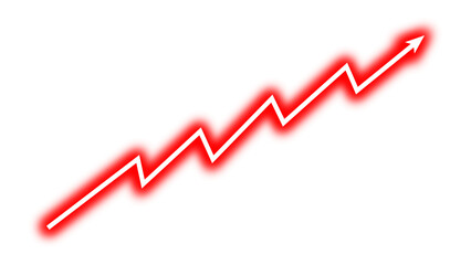 Red neon arrow graph line chart moving up concept of stock market business growth, financial profit, rising economy, company growth also indicates business risk, increasing debt. Vector illustration.