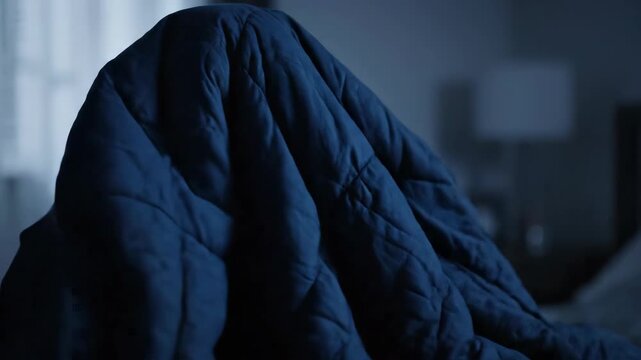 Heartbroken Young Woman Crying Alone in a Dark, Moody Bedroom at Night