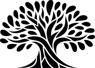 Obraz premium Minimalist Tree Logo Design for Modern Brands. Stylized Black Tree Silhouette Graphic Illustration. Abstract Tree of Life Vector Icon for Corporate Identity. Organic Tree Silhouette 