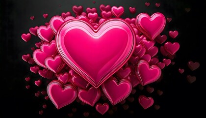 Vibrant pink heart graphic with glowing effect and surrounding hearts