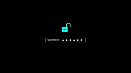 A password illustration demonstrating secure data safety, featuring a lock, data flow, , emphasizing cybersecurity in digital communication. isolated on black background. 4k ... - Powered by Adobe