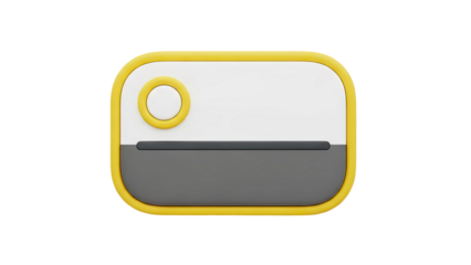 3D Modern minimal icon with rounded corners and yellow border on transparent background