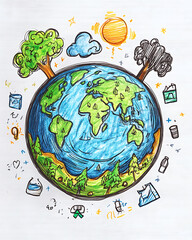 recycling and nature themes: photos of trees sprouting from waste, Earth held above trash, and green initiatives with ample blank spaces for environmental messages.