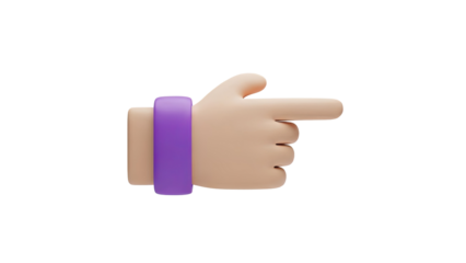 3D pointing hand icon with purple bracelet on transparent background