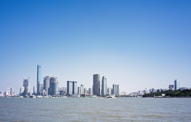 Naklejka premium Coastal Urban Landscape in Xiamen, Fujian, China