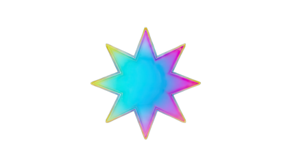 3D Rainbow gradient star shape with bright outline on transparent background
