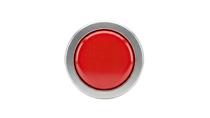 3D Red push button with silver frame on transparent background