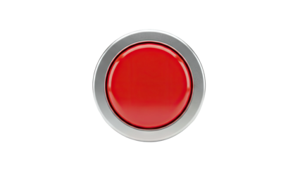3D Red push button with silver frame on transparent background