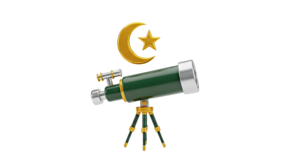 3D Telescope and Crescent Moon Star Illustration on transparent background