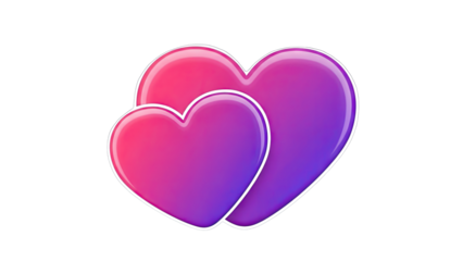 3D Two Gradient Hearts on transparent background