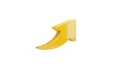 3D Yellow arrow pointing up on transparent background