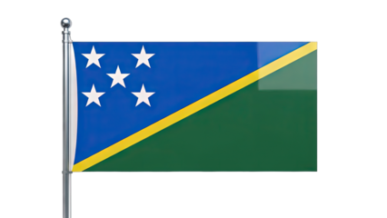 3D Solomon Islands flag on flagpole on transparent background
