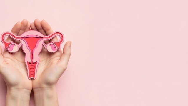 Uterus in Hands Reproductive Health on Pink with Womens Wellness.
