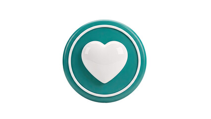 3D White Heart Icon with Teal Circle Frame on transparent background