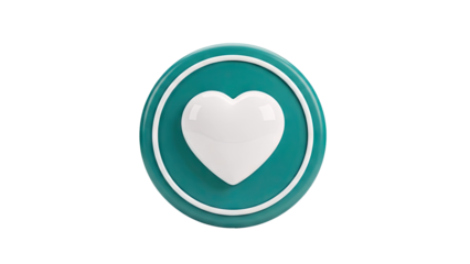 3D White Heart Icon with Teal Circle Frame on transparent background