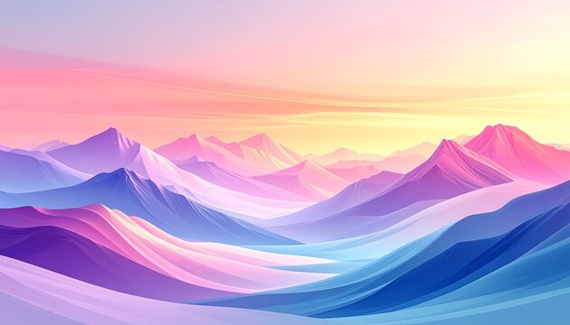 Vibrant abstract mountain range at sunrise with soft pastel colors and smooth gradients - Powered by Adobe