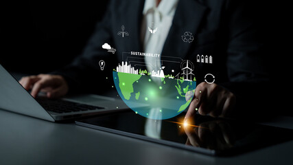 The concept of sustainability with green energy for environmental protection. A vision of a smart city with renewable resources and a clean ecosystem. Motif