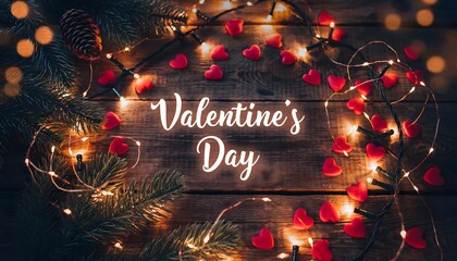 Obraz premium Valentine s day greeting with romantic lights and garland
