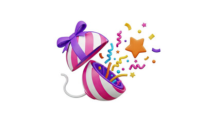 Fototapeta premium 3D Open Surprise Egg with Confetti and Star on transparent background