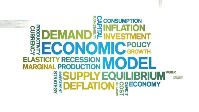 Economic Model animated word cloud-text design animation tag kinetic typography seamless loop.