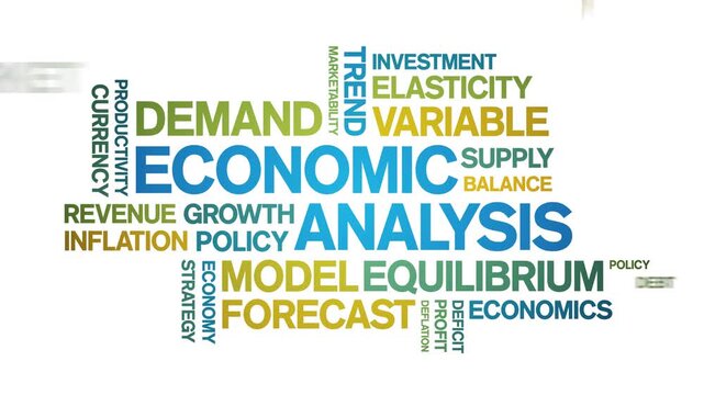 Economic Analysis animated word cloud-text design animation tag kinetic typography seamless loop.