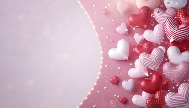 Valentine s day celebration with red and white heart balloons - Powered by Adobe