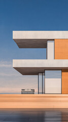 Modern architectural design blends functionality and aesthetics in a striking building during golden hour