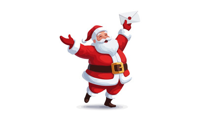 Santa Claus holding a letter up in the air with an excited expression © Adel