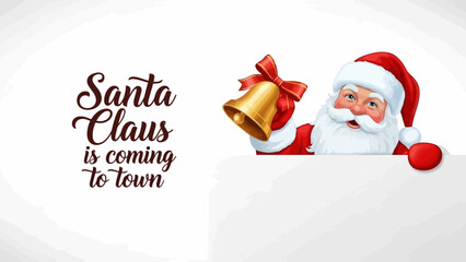 Santa Claus is coming to town with a festive bell, spreading holiday cheer and New Year greetings © Adel